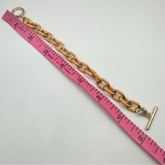 J Crew Enamel Link Bracelet Gold Tone Sweet Marigold Orange Preppy Classic - Picture 8 of 8
